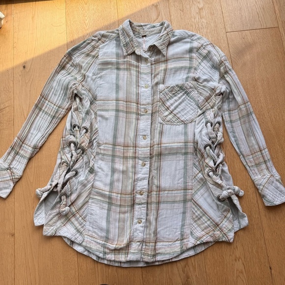FREE PEOPLE Nordic Day Top In Ivory  Button down plaid shirt - XS - Picture 5 of 17